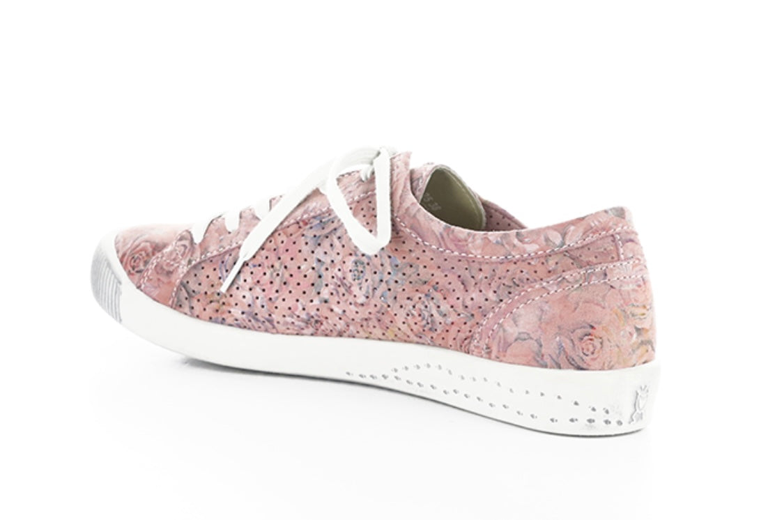 Pink & mauve floral patterned sneaker with white sole inner side view