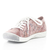 Pink & mauve floral patterned sneaker with white sole toe box