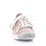 Pink & mauve floral patterned sneaker with white sole front view