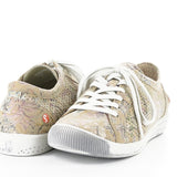 Green & mauve floral patterned sneaker with white sole pair