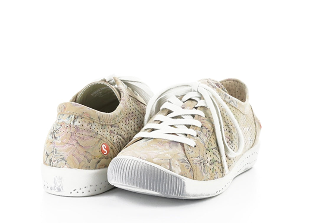 Green & mauve floral patterned sneaker with white sole pair
