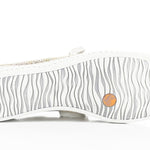 Green & mauve floral patterned sneaker with white sole bottom view