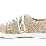 Green & mauve floral patterned sneaker with white sole inner side view