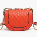 Orange quilted handbag with gold chain strap alt view