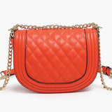 Orange quilted handbag with gold chain strap alt view