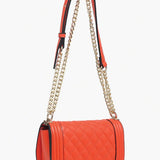Orange quilted handbag with gold chain strap ALT VIEW 2