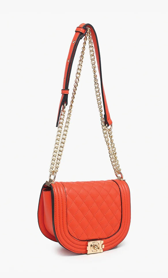 Orange quilted handbag with gold chain strap ALT VIEW 2