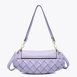 Lavender handbag with woven texture and gold accents front