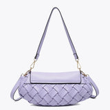 Lavender handbag with woven texture and gold accents front