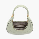 Light green handbag with a hand strap and shoulder strap opening