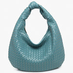 Blue woven handbag alt view