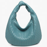 Blue woven handbag alt view
