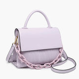Light green handbag with a chain detail, hand strap and shoulder strap alt view