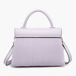 Light green handbag with a chain detail, hand strap and shoulder strap back