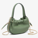 Blue handbag with chain detail and hand strap alt view