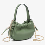 Blue handbag with chain detail and hand strap alt view