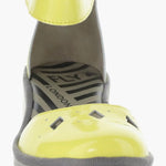 Yellow wedge with clear sole and velcro strap front view