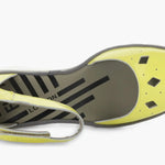 Yellow wedge with clear sole and velcro strap top view