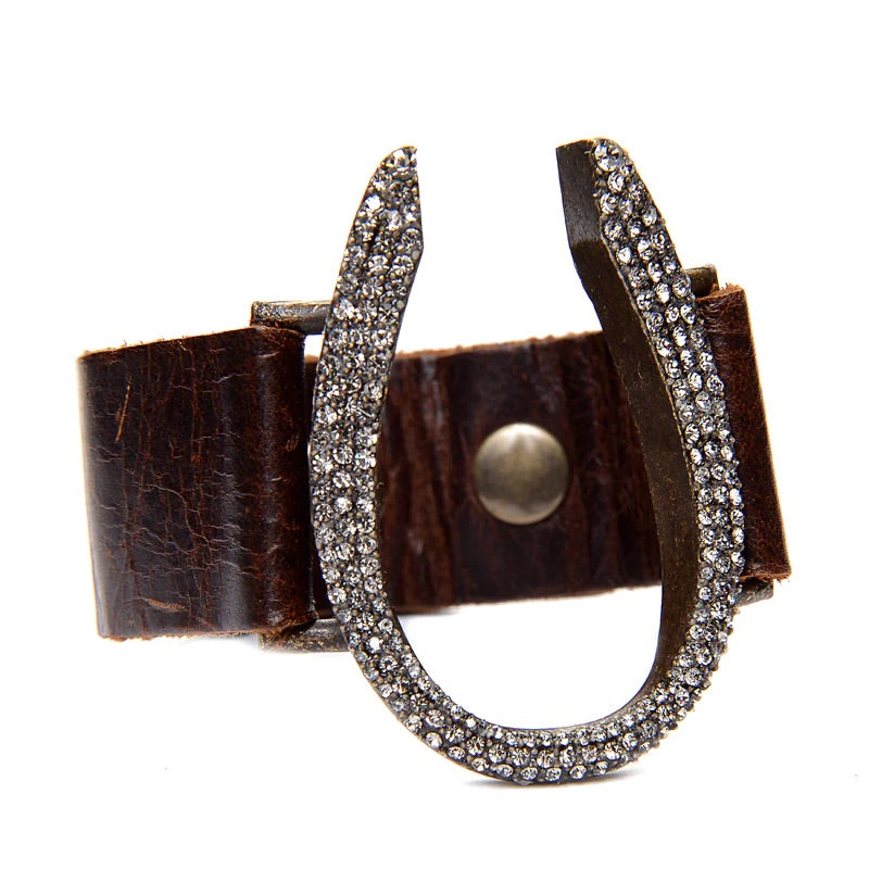 Gina Riley Crystal Horseshoe Leather Bracelet 5095