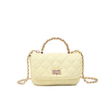 Cream leather quilted handbag with chain strap