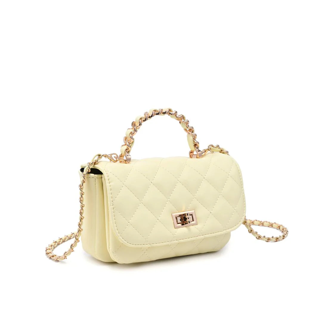 Cream leather quilted handbag with chain strap alt view