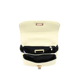 Cream leather quilted handbag with chain strap opening