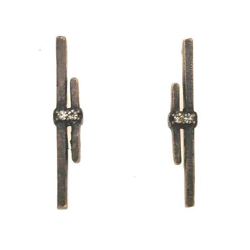  Hi-Lo bar post earring feature black diamond crystal detailing. Handmade in New York.