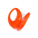 Orange circular acrylic handbag with a gold chain strap opening