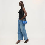 Blue leather quilted handbag with chain strap model 2
