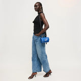 Blue leather quilted handbag with chain strap model 2