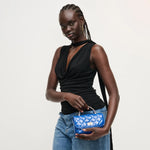 Blue leather quilted handbag with chain strap model 4