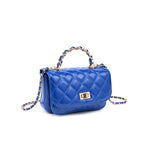Blue leather quilted handbag with chain strap alt view