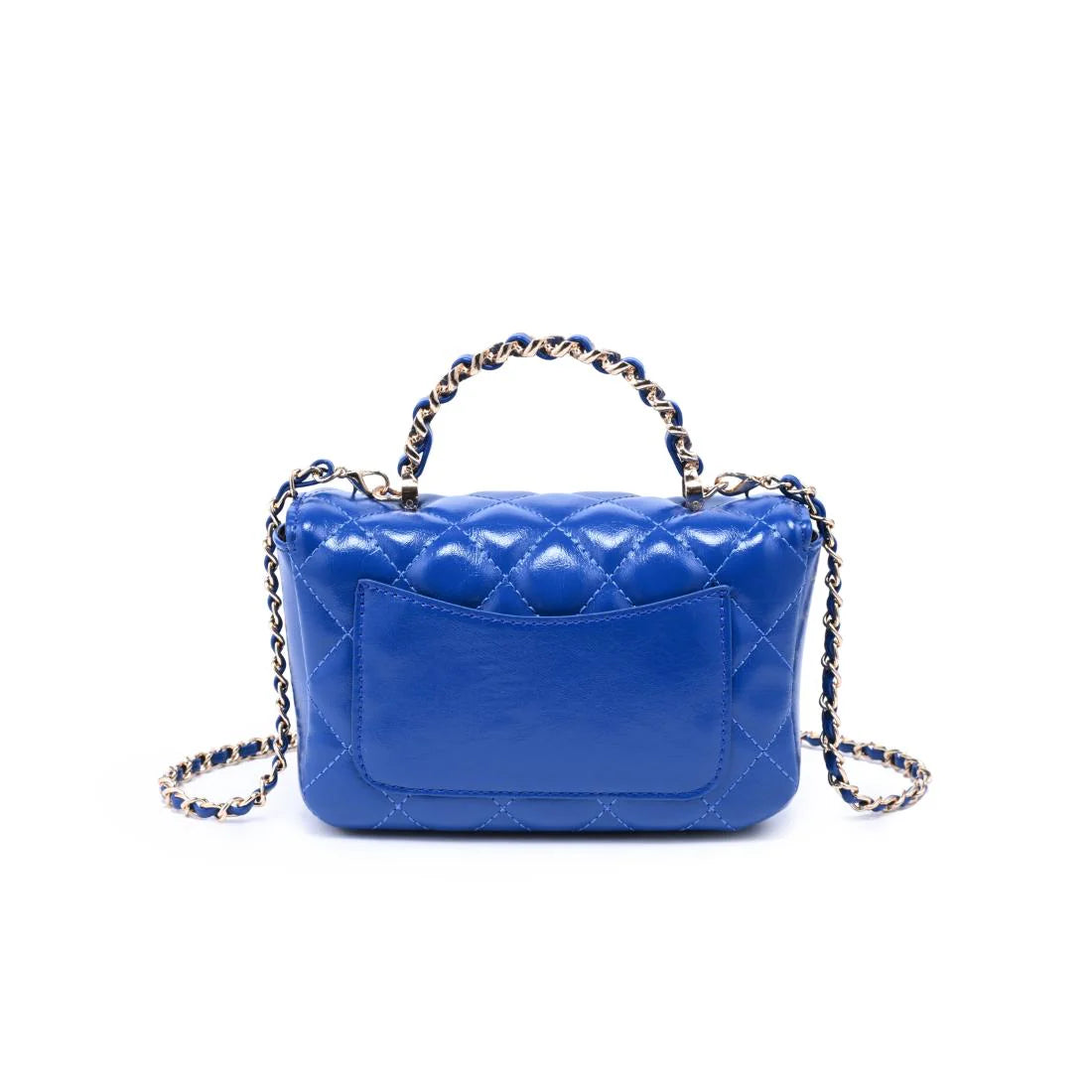 Blue leather quilted handbag with chain strap back