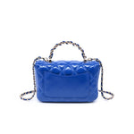 Blue leather quilted handbag with chain strap back
