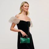 Green marbled handbag with gold gold shoulder chain strap and green handles model 2