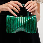 Green marbled handbag with gold gold shoulder chain strap and green handles model 4