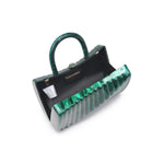 Green marbled handbag with gold gold shoulder chain strap and green handles opening