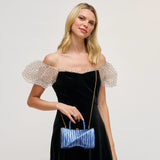 Blue marbled handbag with gold gold shoulder chain strap and blue handles model 2