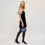 Blue marbled handbag with gold gold shoulder chain strap and blue handles model 4