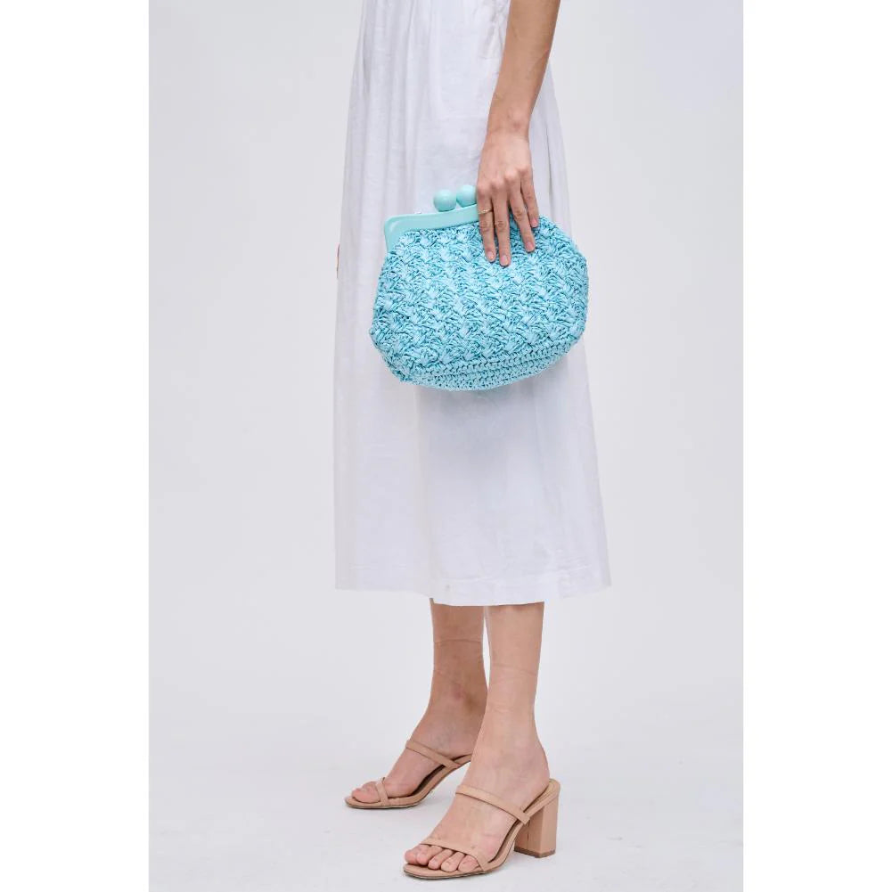 Light blue textured handbag with a chain strap model 2