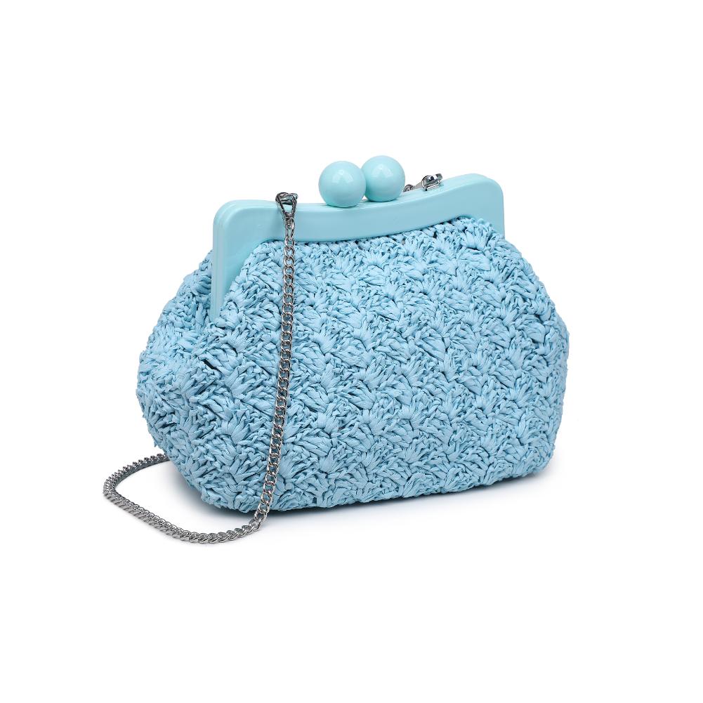 Light blue textured handbag with a chain strap alt view