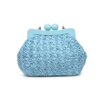 Light blue textured handbag with a chain strap back