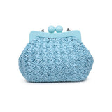 Light blue textured handbag with a chain strap back