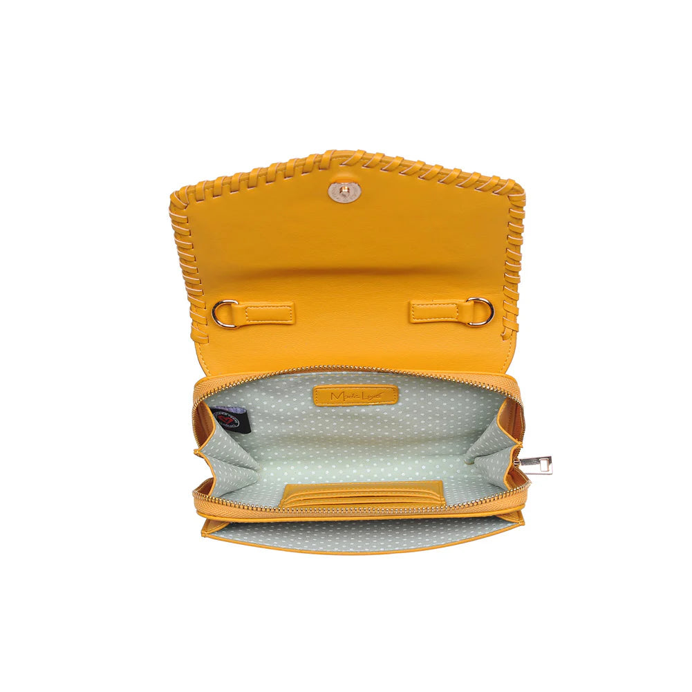 Yellow handbag with cut-out design opening