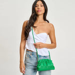 Green pleated handbag with a strap model