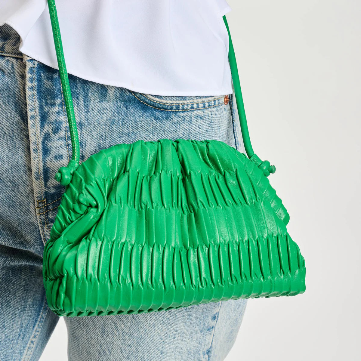 Green pleated handbag with a strap model 4