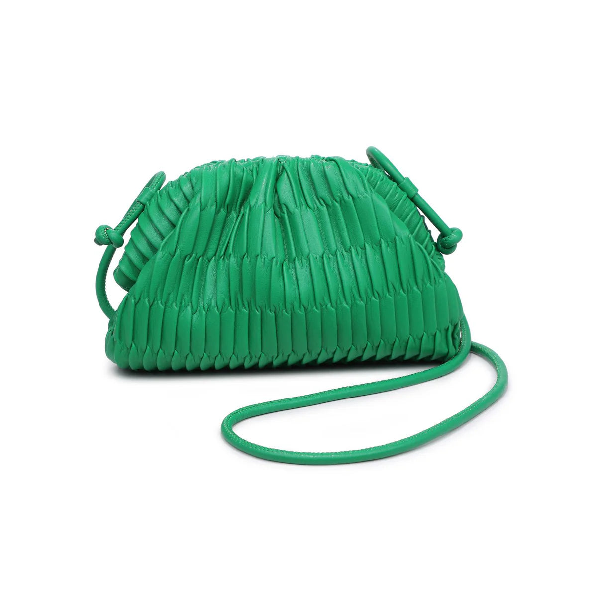 Green pleated handbag with a strap 