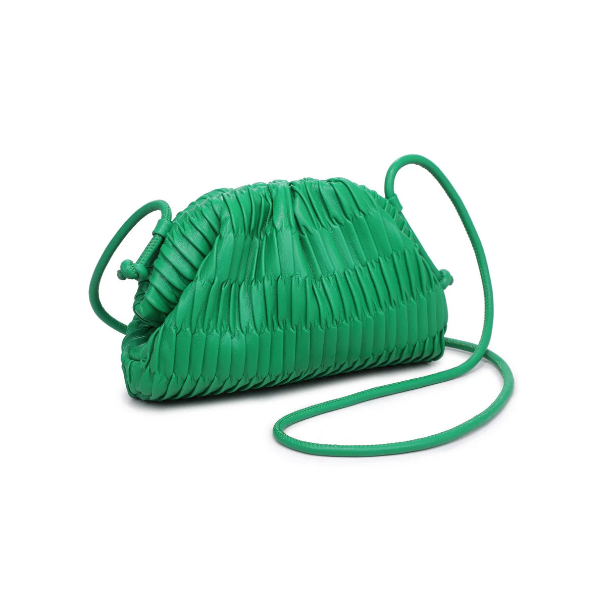 Green pleated handbag with a strap side view