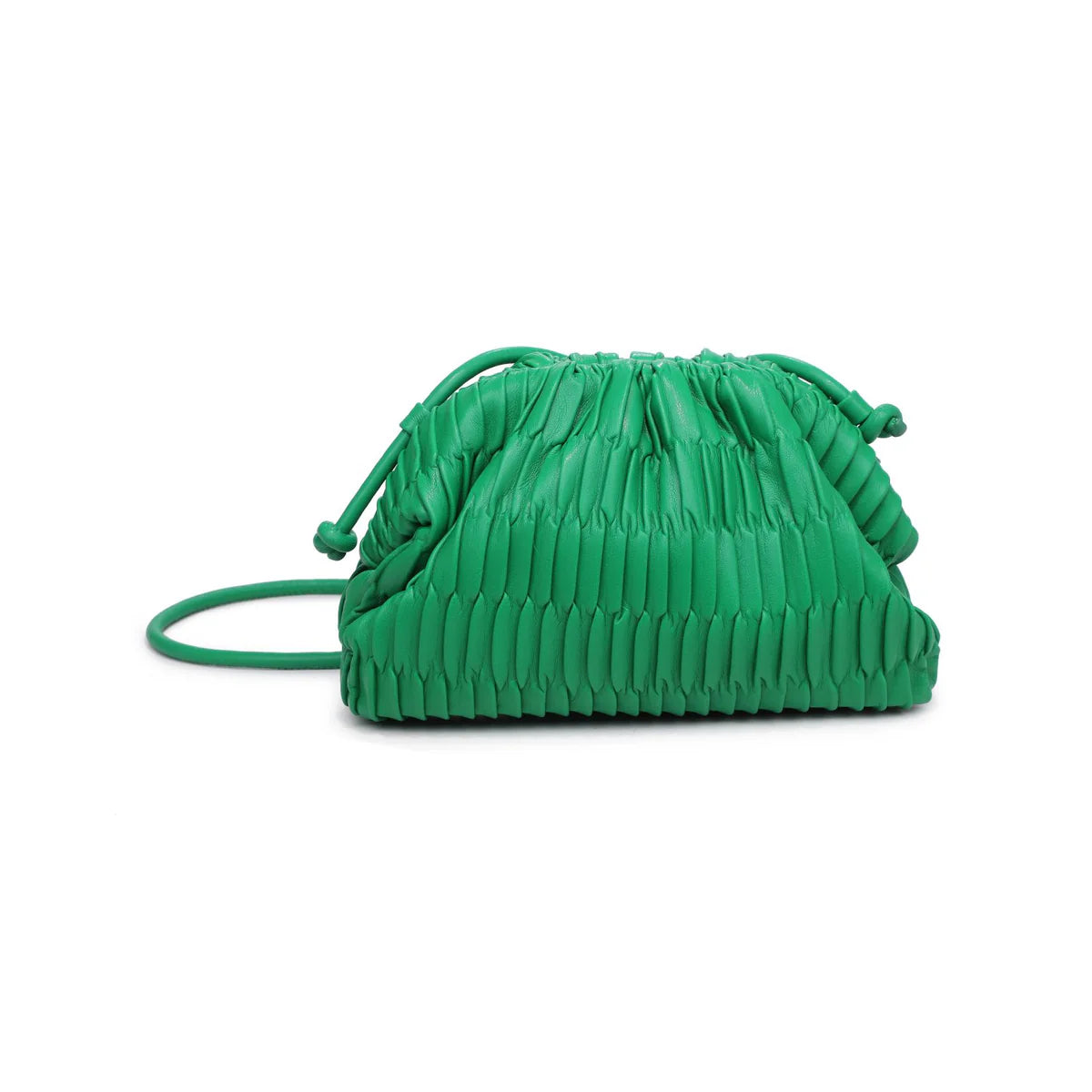 Green pleated handbag with a strap back