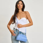 Blue pleated handbag with a strap model
